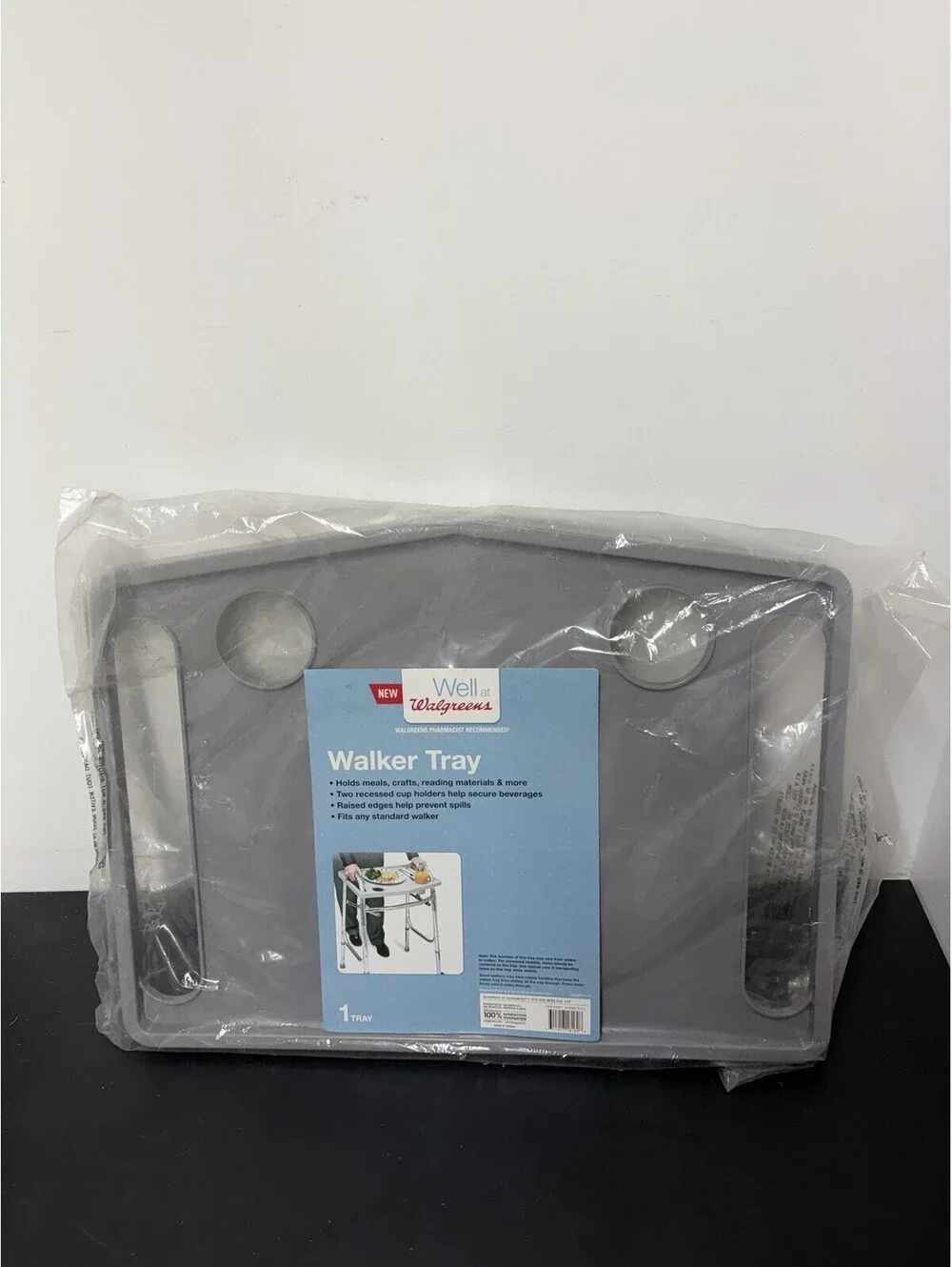 Walker Tray With Recessed Cup Holders & Raised Edges To Prevent Spills (NEW)